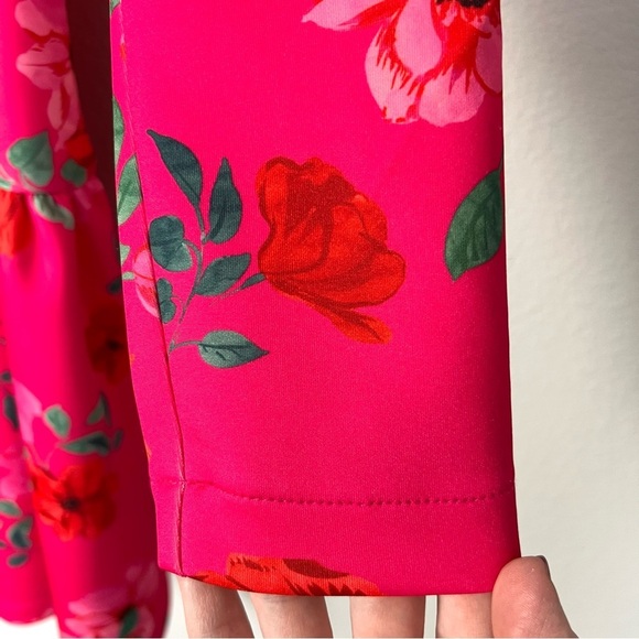 Alexia Admor Alexa Long Sleeve Lace Trim Mini Dress Hot Pink‎ Floral Size 8 - Picture 5 of 11